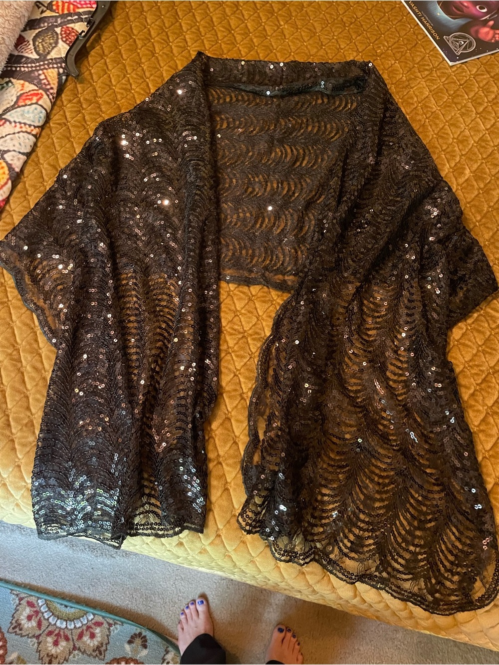Cejon Black Sequined Lace Shrug